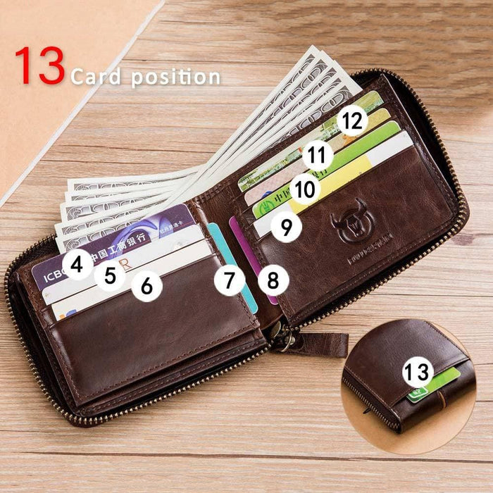 Rfid Protected Cowhide Card Holder With Zipper