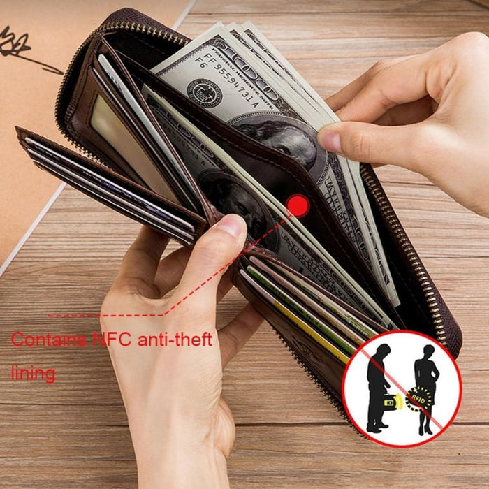 Rfid Protected Cowhide Card Holder With Zipper