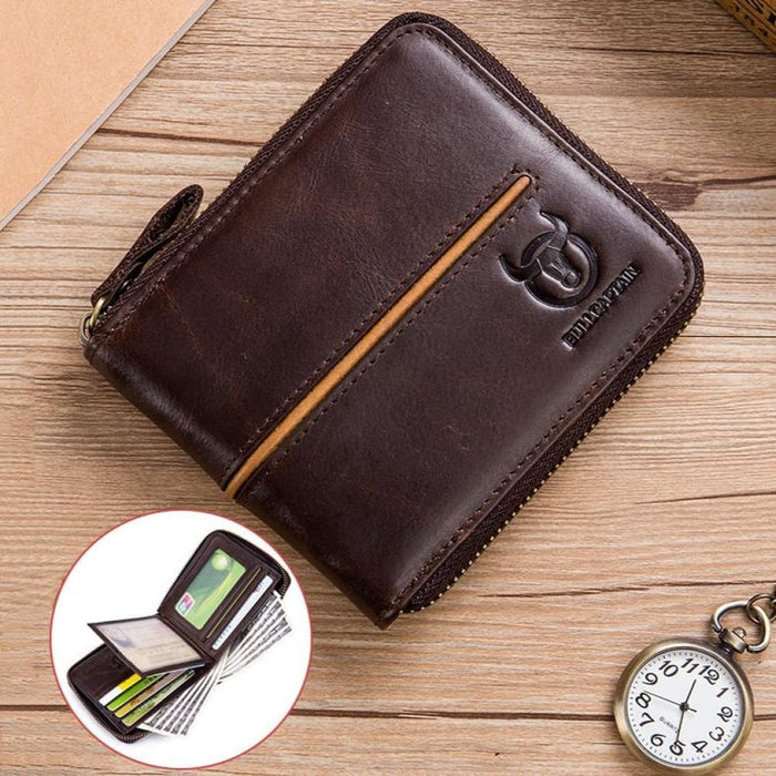 Rfid Protected Cowhide Card Holder With Zipper