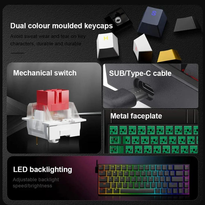 Rgb Usb 60 Mini Mechanical Gaming Keyboard Red Switch 68