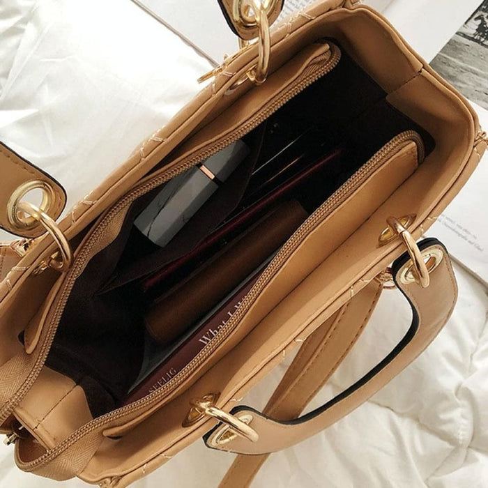 Rhombus Pattern Women Handbag Texture Leather Crossbody Bag