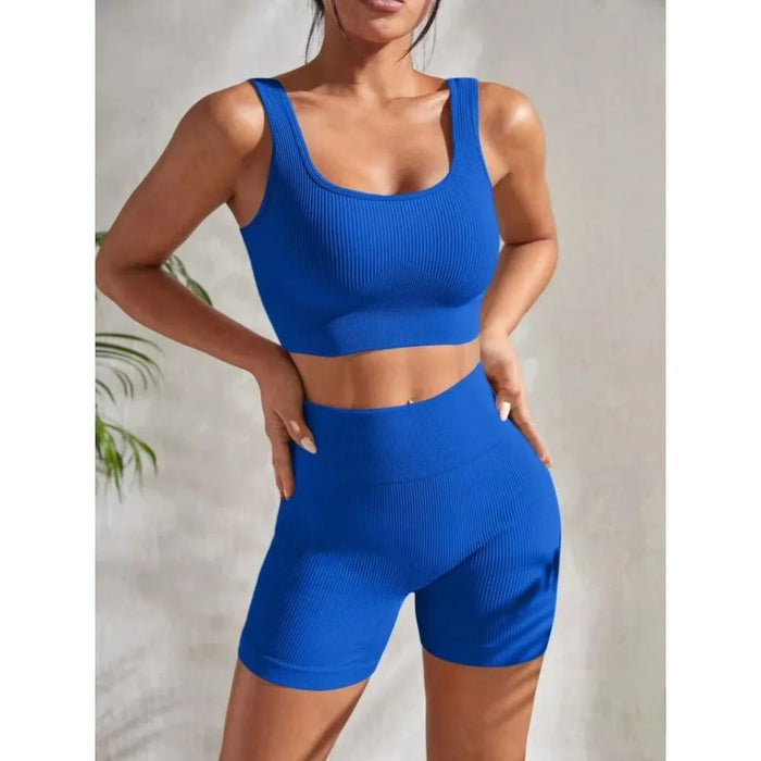 Ribbed Yoga Set Crop Tank And High Waist Shorts