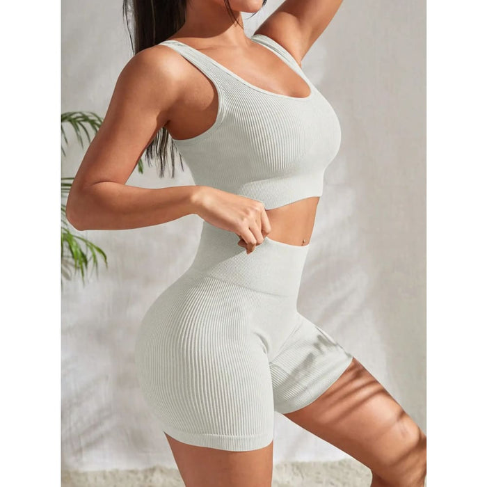 Ribbed Yoga Set Crop Tank And High Waist Shorts