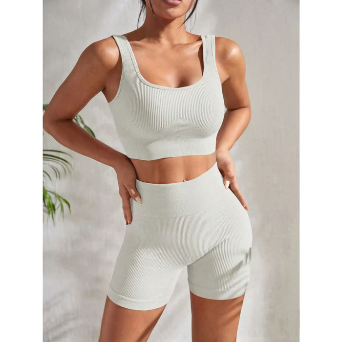 Ribbed Yoga Set Crop Tank And High Waist Shorts