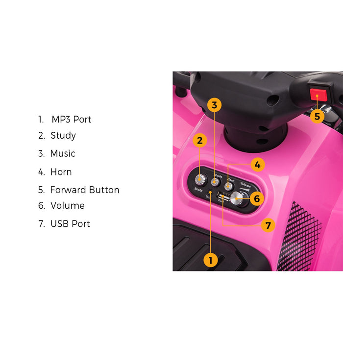 Ride On Car Electric Atv Bike Vehicle For Toddlers Kids Rechargeable Pink
