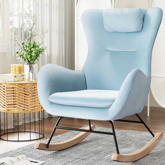 Rocking Chair Velvet Armchair Feeding Blue