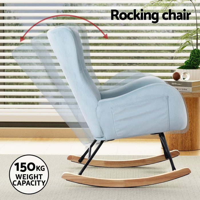 Rocking Chair Velvet Armchair Feeding Blue
