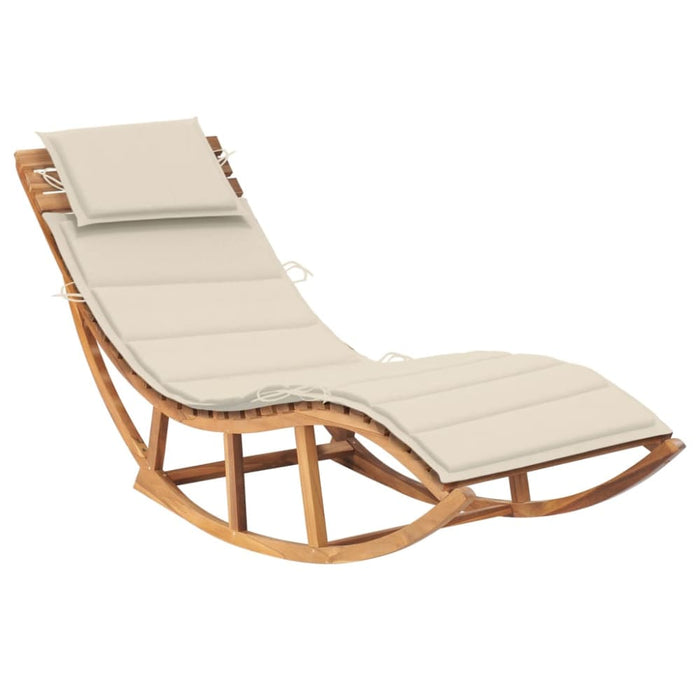 Rocking Sun Lounger With Cushion Solid Teak Wood Tbltttp