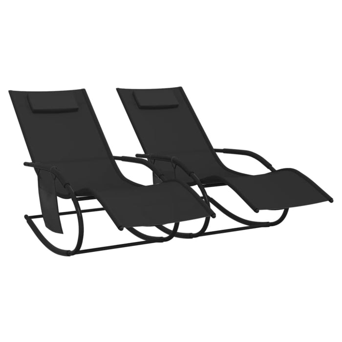 Rocking Sun Loungers 2 Pcs Black Steel and Textilene Tonotl