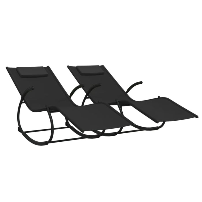 Rocking Sun Loungers 2 Pcs Black Steel and Textilene Tonoxn