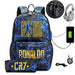 Ronaldo Printed Backpack with Usb and Lock 2 Piece Set