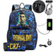 Ronaldo Printed Backpack with Usb and Lock 2 Piece Set