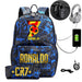 Ronaldo Printed Backpack with Usb and Lock 2 Piece Set