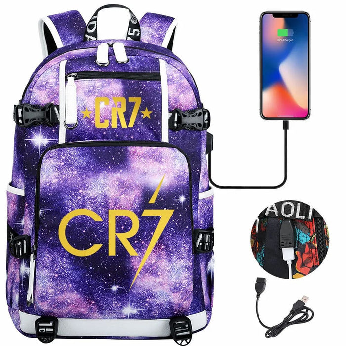 Ronaldo Usb Printed Backpack for Youth Perfect School