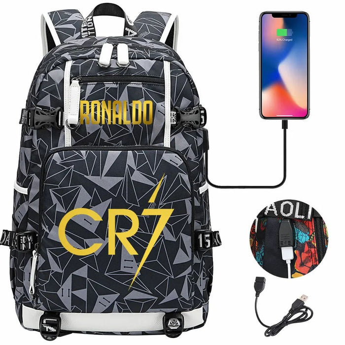 Ronaldo Usb Printed Backpack for Youth Perfect School