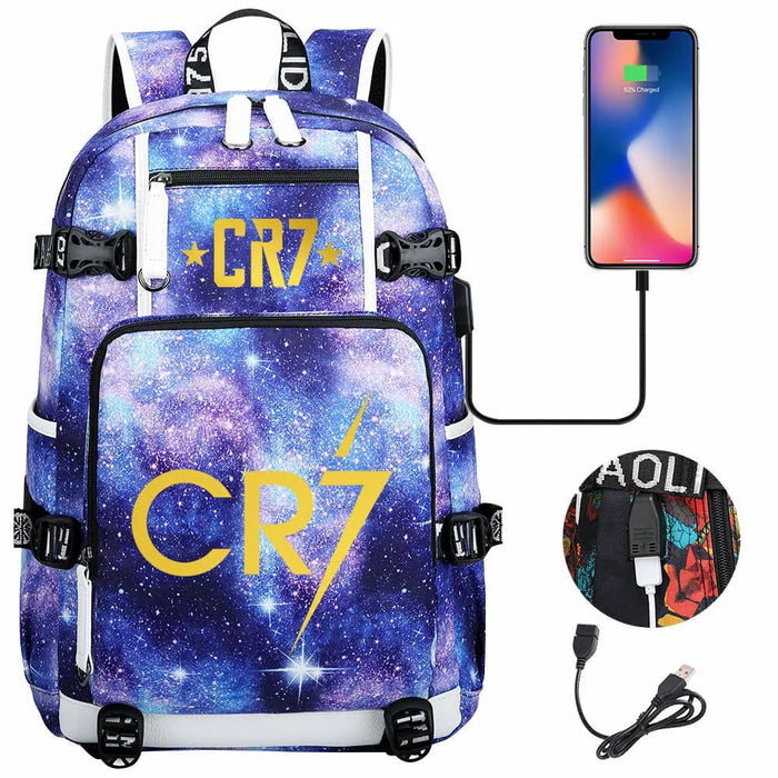 Ronaldo Usb Printed Backpack for Youth Perfect School