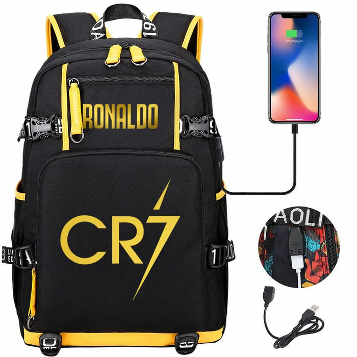 Ronaldo Usb Printed Backpack for Youth Perfect School
