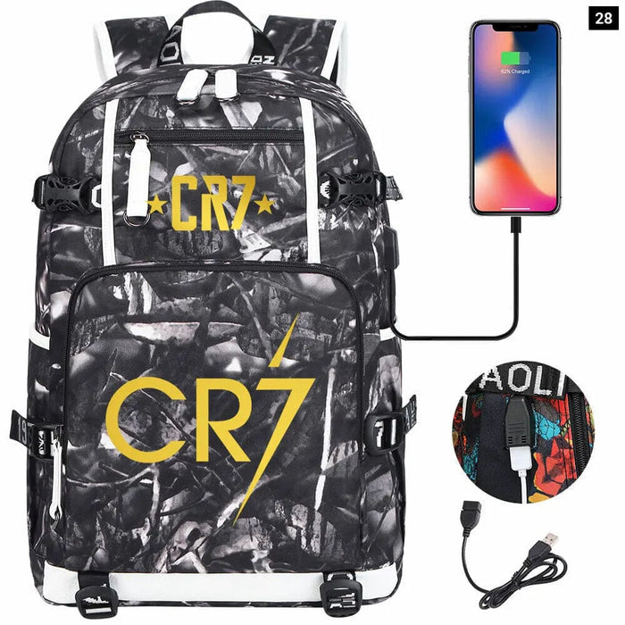 Ronaldo Usb Printed Backpack for Youth Perfect School