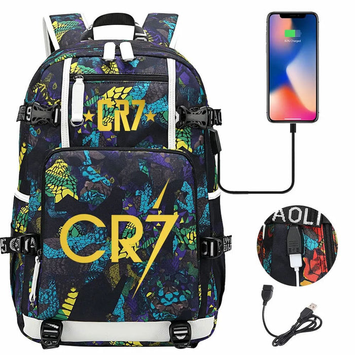 Ronaldo Usb Printed Backpack for Youth Perfect School