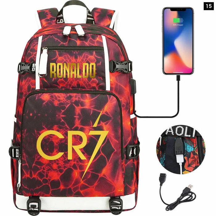 Ronaldo Usb Printed Backpack for Youth Perfect School