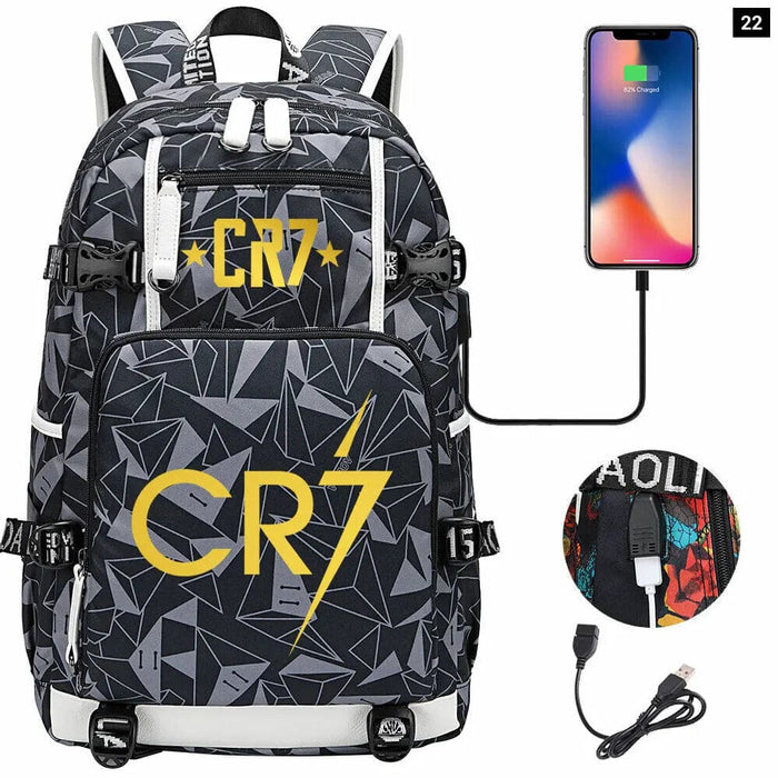 Ronaldo Usb Printed Backpack for Youth Perfect School