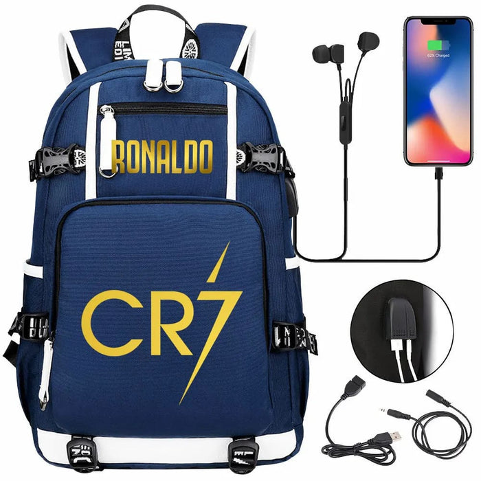 Ronaldo Usb Printed Backpack for Youth Perfect School