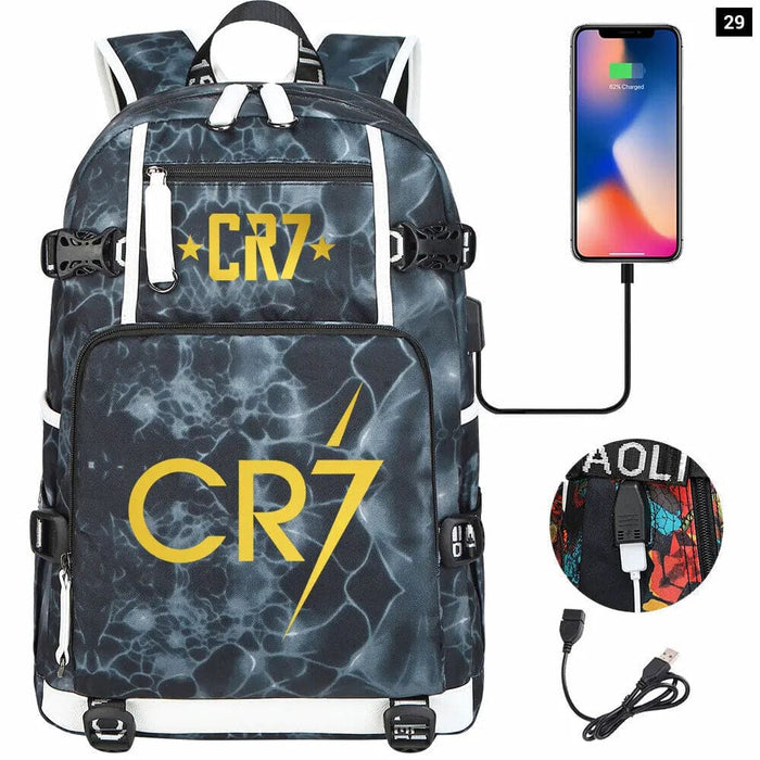 Ronaldo Usb Printed Backpack for Youth Perfect School