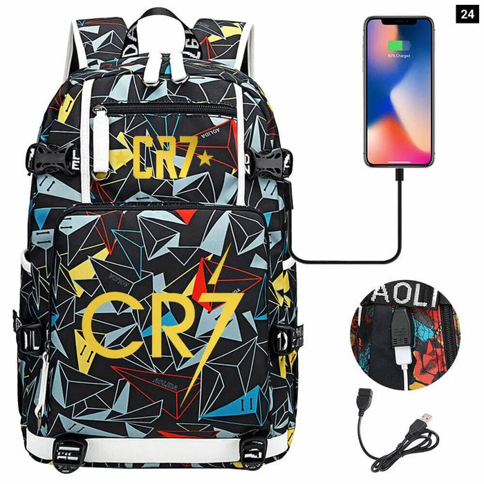 Ronaldo Usb Printed Backpack for Youth Perfect School