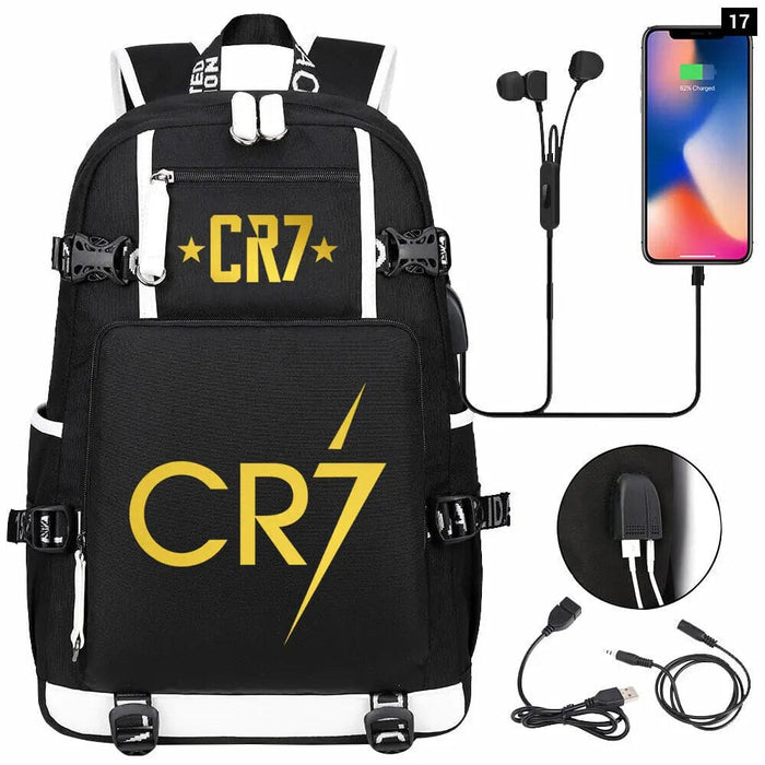 Ronaldo Usb Printed Backpack for Youth Perfect School