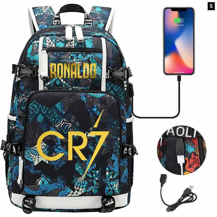 Ronaldo Usb Printed Backpack for Youth Perfect School