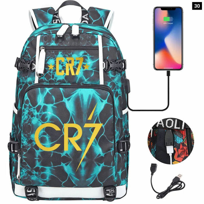 Ronaldo Usb Printed Backpack for Youth Perfect School