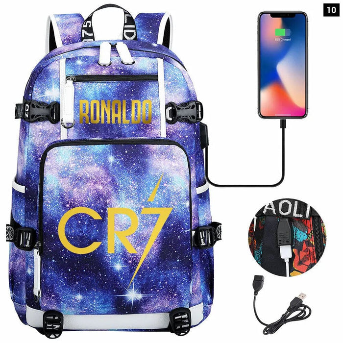 Ronaldo Usb Printed Backpack for Youth Perfect School