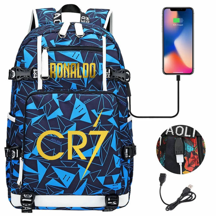 Ronaldo Usb Printed Backpack for Youth Perfect School