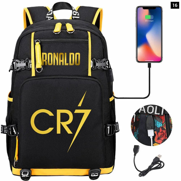 Ronaldo Usb Printed Backpack for Youth Perfect School