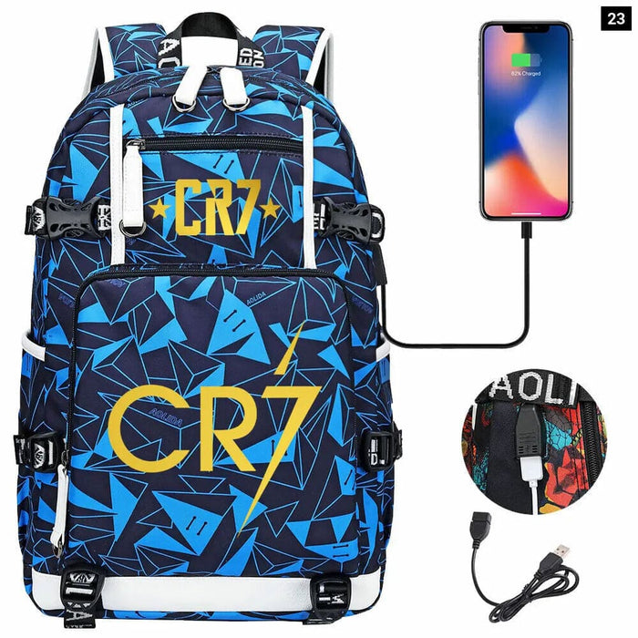 Ronaldo Usb Printed Backpack for Youth Perfect School