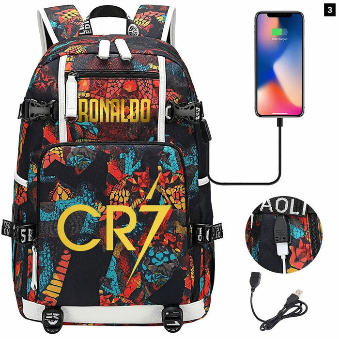 Ronaldo Usb Printed Backpack for Youth Perfect School