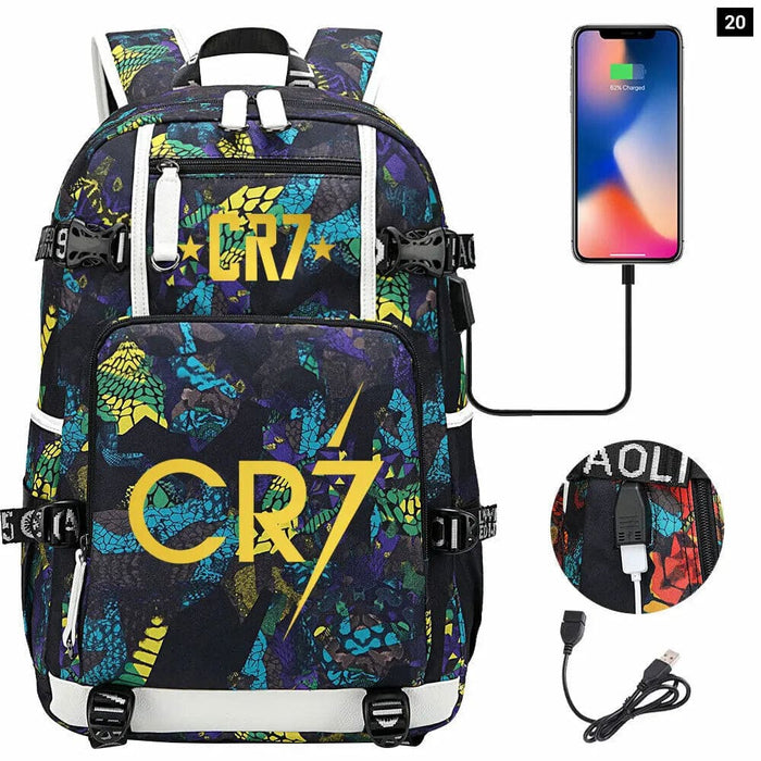 Ronaldo Usb Printed Backpack for Youth Perfect School