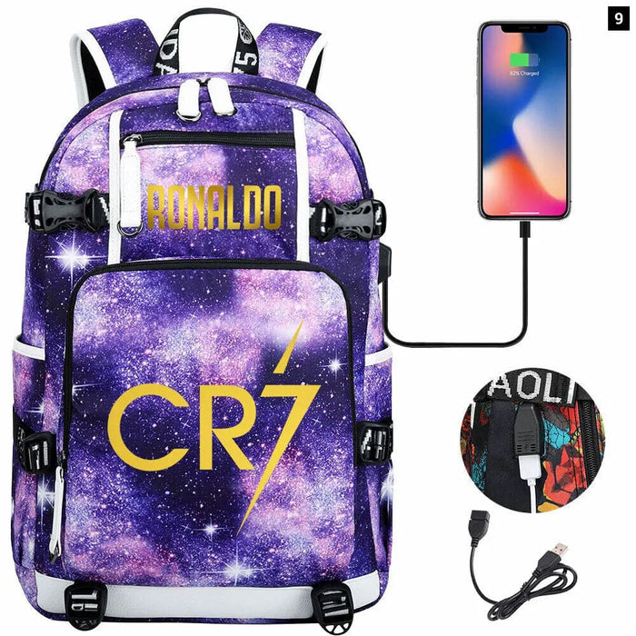 Ronaldo Usb Printed Backpack for Youth Perfect School