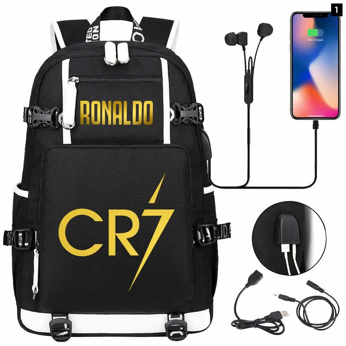 Ronaldo Usb Printed Backpack for Youth Perfect School