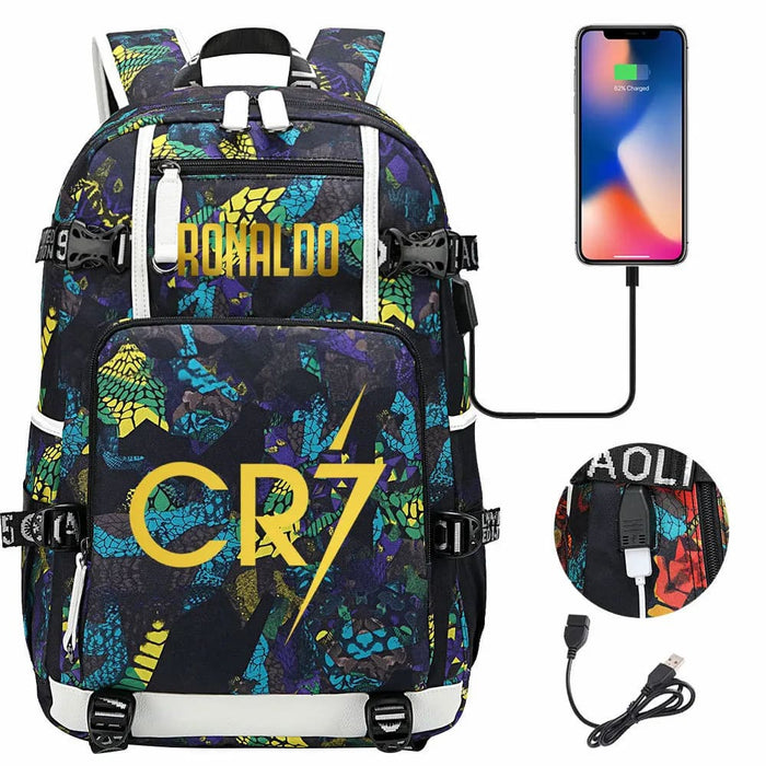 Ronaldo Usb Printed Backpack for Youth Perfect School