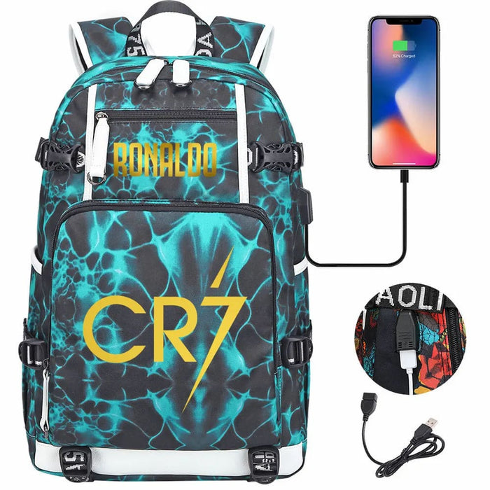 Ronaldo Usb Printed Backpack for Youth Perfect School