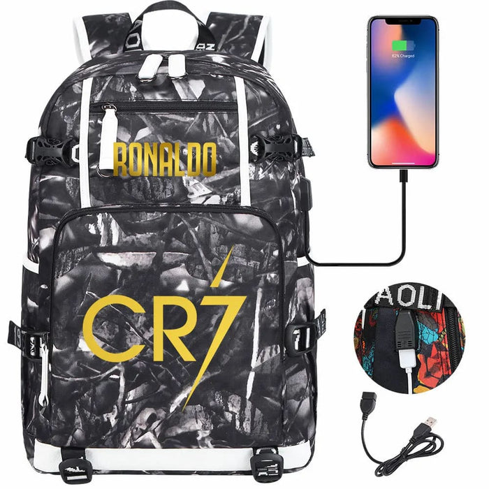 Ronaldo Usb Printed Backpack for Youth Perfect School