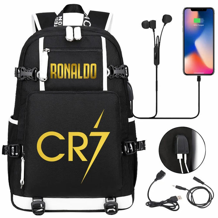 Ronaldo Usb Printed Backpack for Youth Perfect School