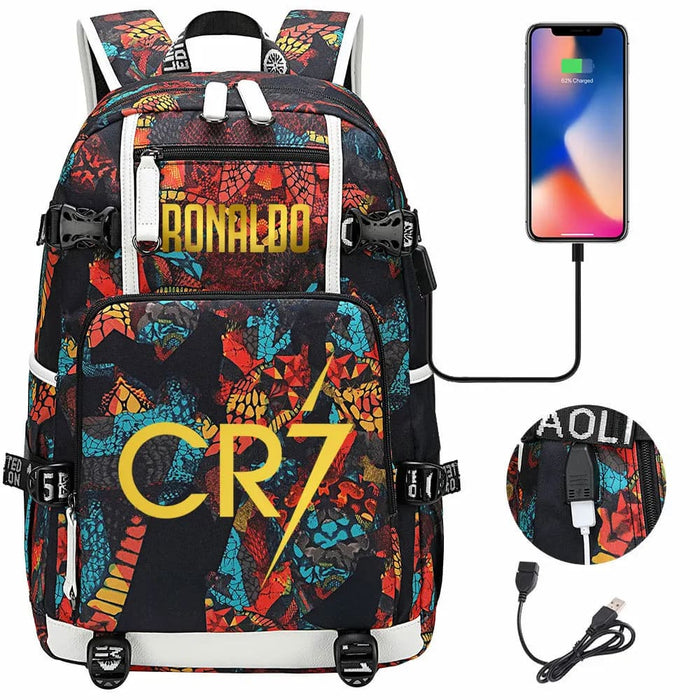 Ronaldo Usb Printed Backpack for Youth Perfect School