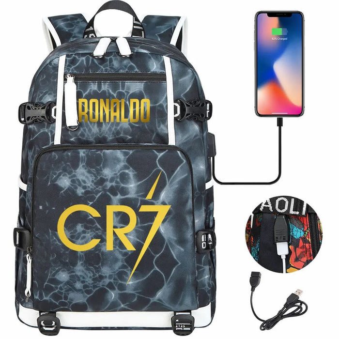 Ronaldo Usb Printed Backpack for Youth Perfect School