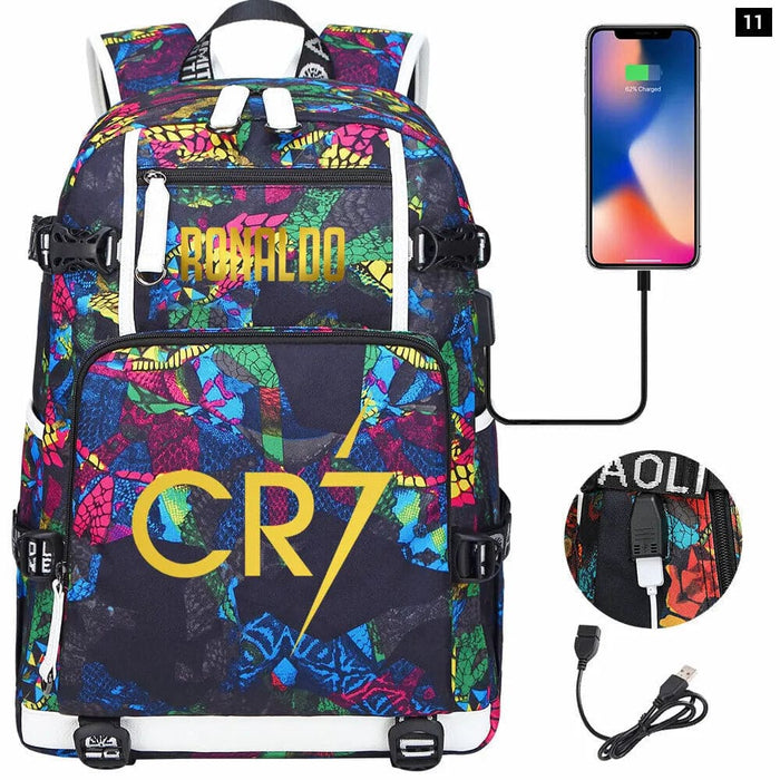 Ronaldo Usb Printed Backpack for Youth Perfect School