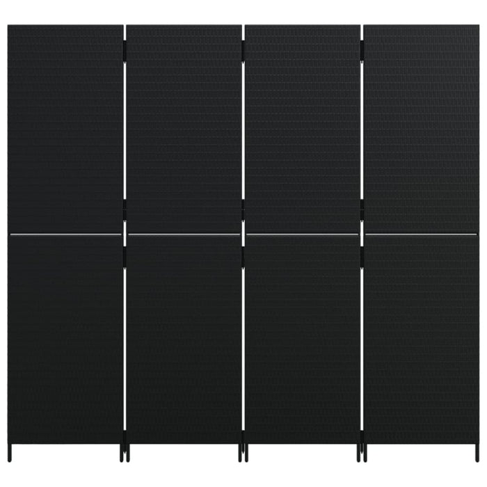 Room Divider 4 Panels Black Poly Rattan Tlptaa