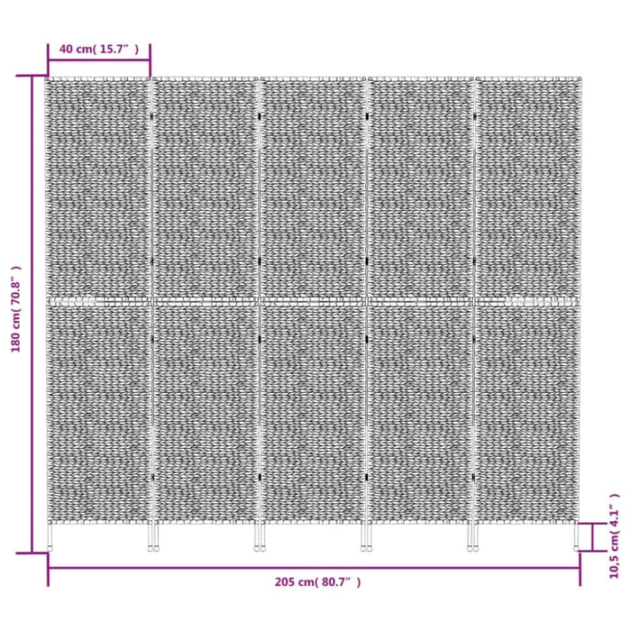 Room Divider 5 - panel Black 205x180 Cm Water Hyacinth