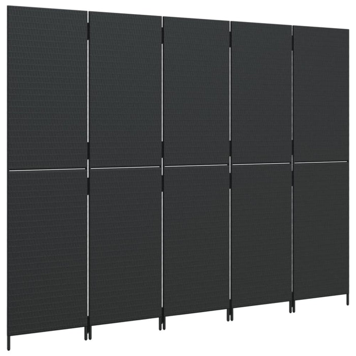 Room Divider 5 Panels Black Poly Rattan Tlptan