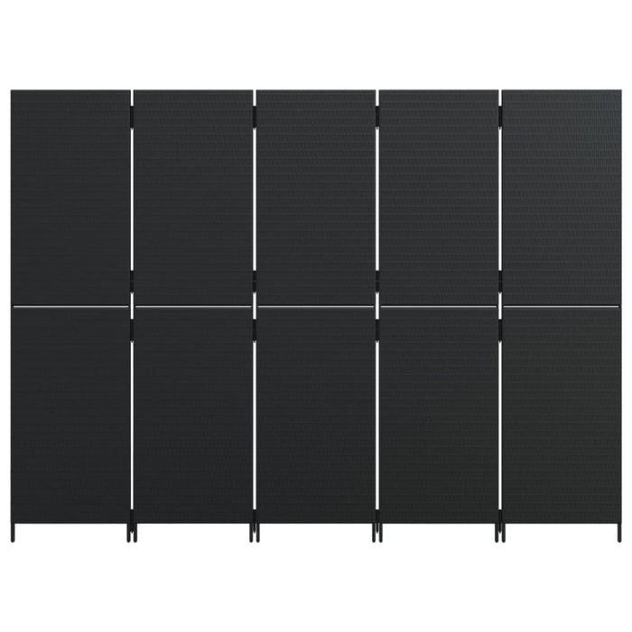 Room Divider 5 Panels Black Poly Rattan Tlptan